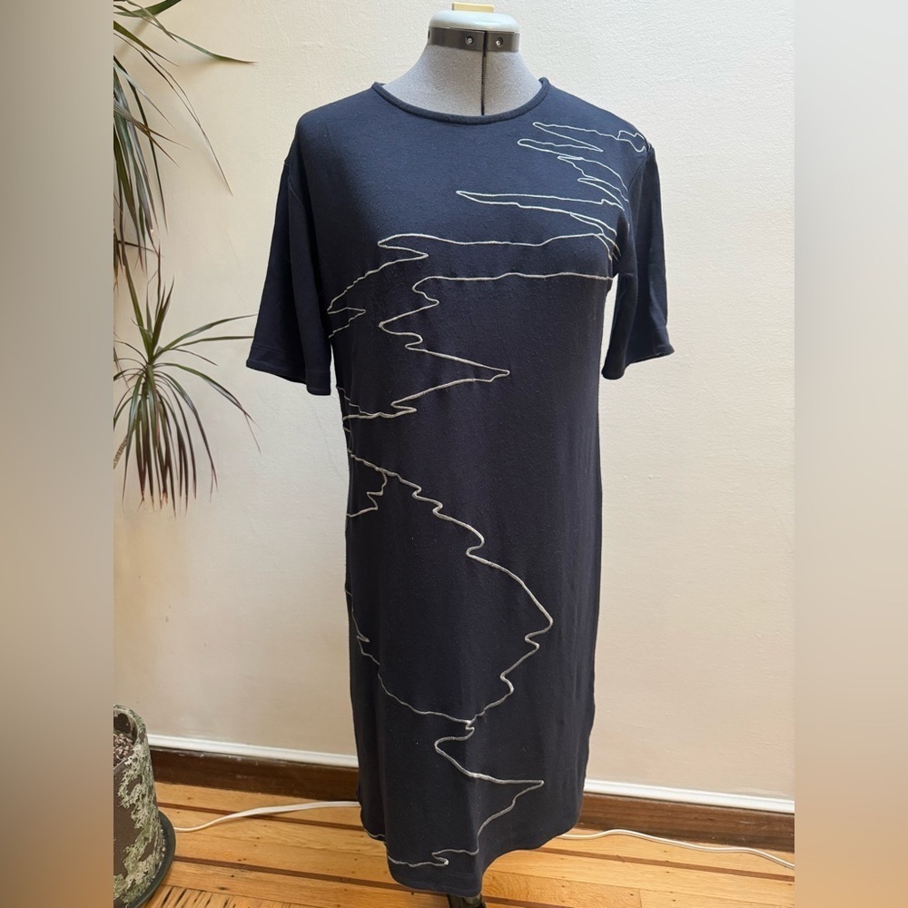 Jigsaw Ocean Tide Embroidered Navy Short T Shirt Dress